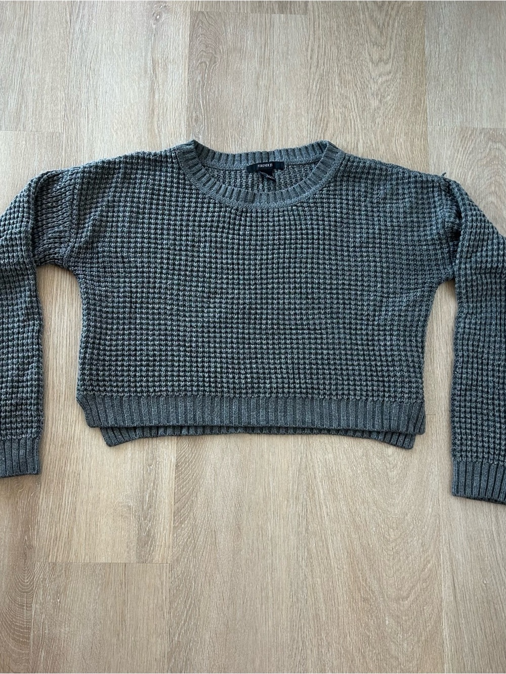Forever 21 Textured Cropped Crewneck Sweater - Gray